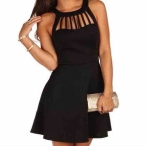 Trixxi Cage Neck Black Fit & Flare Dress Size 13